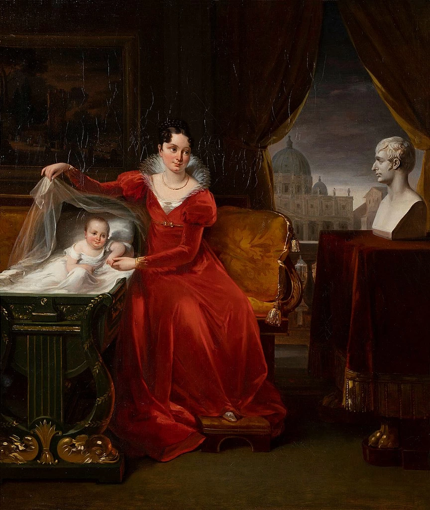 La contessa Camille de Tournon con la figlia Alix e il busto del padre